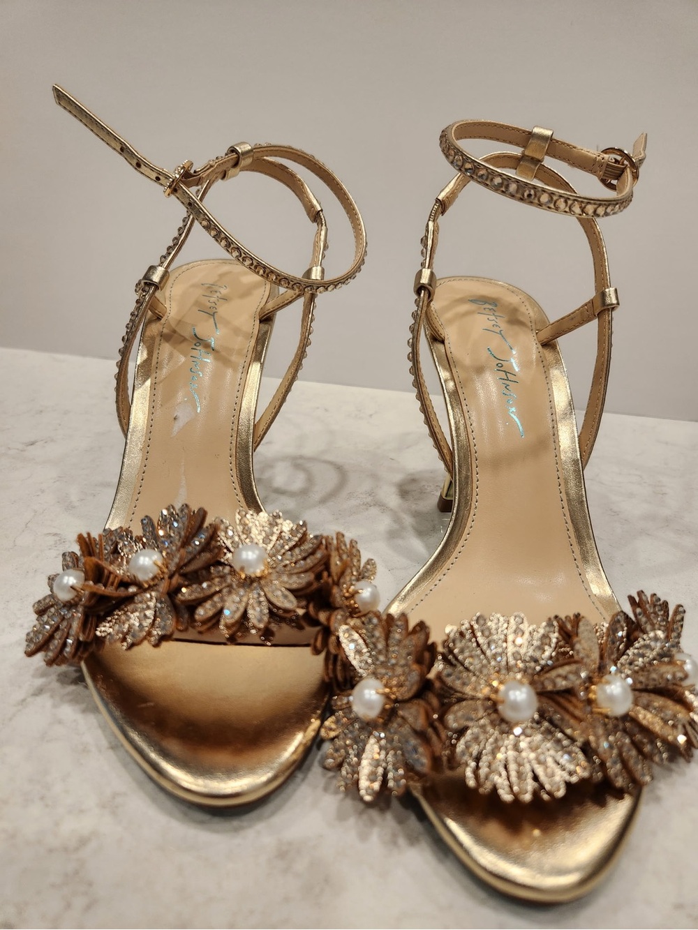 Betsey Johnson Women's Myla Flower Pearl Embellished Ankle-Strap Heels